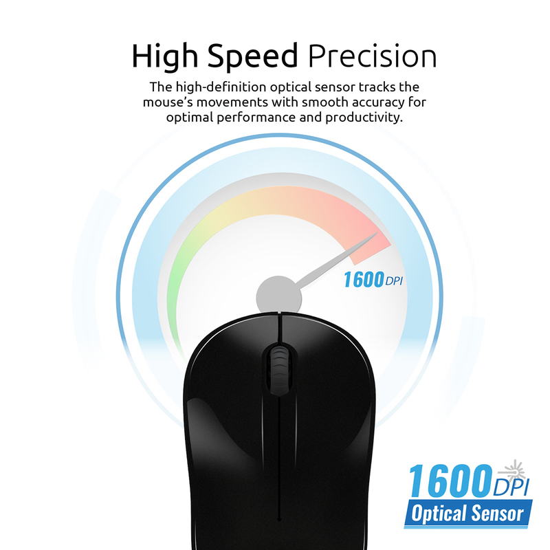 Promate CLIX-1 2.4Ghz Optical Wireless Mouse, Nano Bluetooth USB Receiver, 15 Meter Working Range, Black