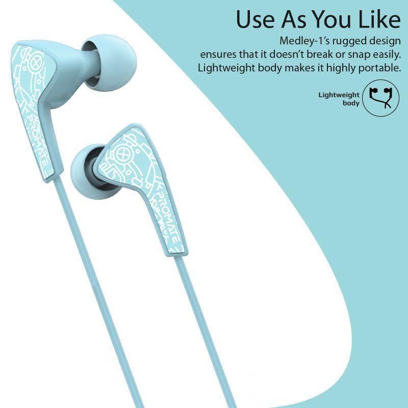 Promate Medley-1 Sports In-Ear Headphones, Premium Hi-Fi Stereo, Noise-Isolation with Microphone, Crystal Sound and Anti-Tangle Wires for Workout, Green