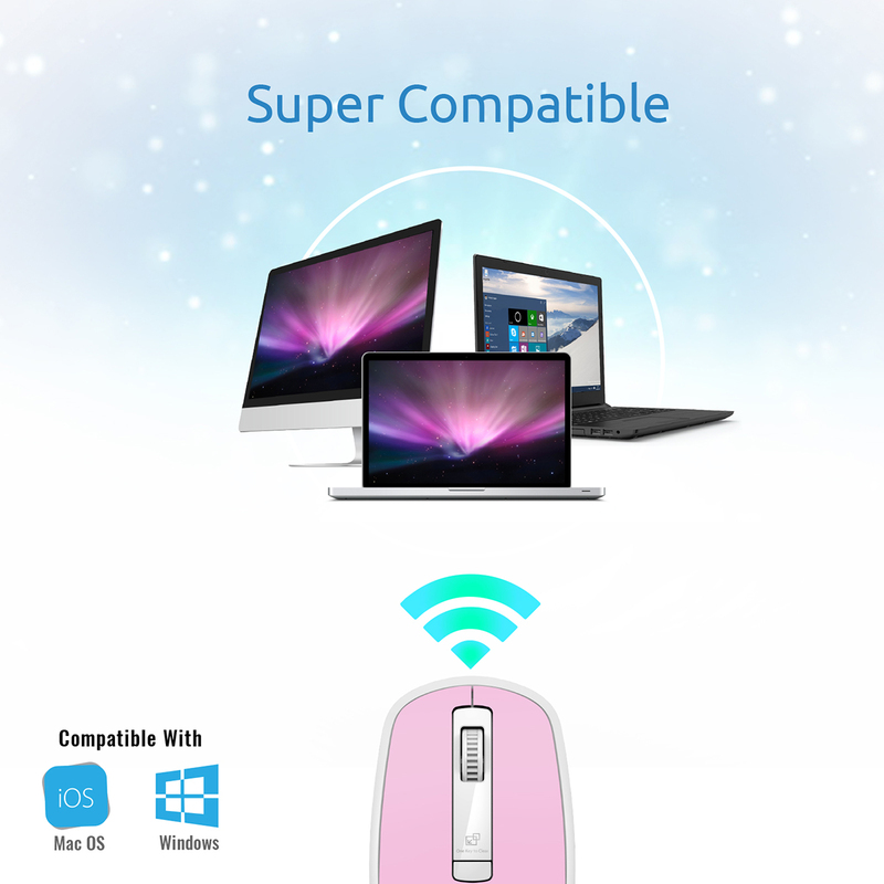 Promate CLIX-3 2.4 Ghz USB Wireless Ergonomic Mouse, Precision Scrolling for Windows Mac, Pink