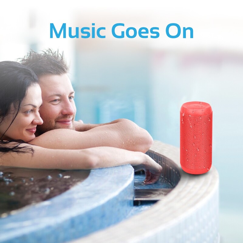 Promate Silox True Wireless Stereo Speaker, Portable Bluetooth 20W with IPX6 Water Resistant, FM Radio, Micro SD Card Slot, USB Port, Audio Jack and Built-In Mic, Red