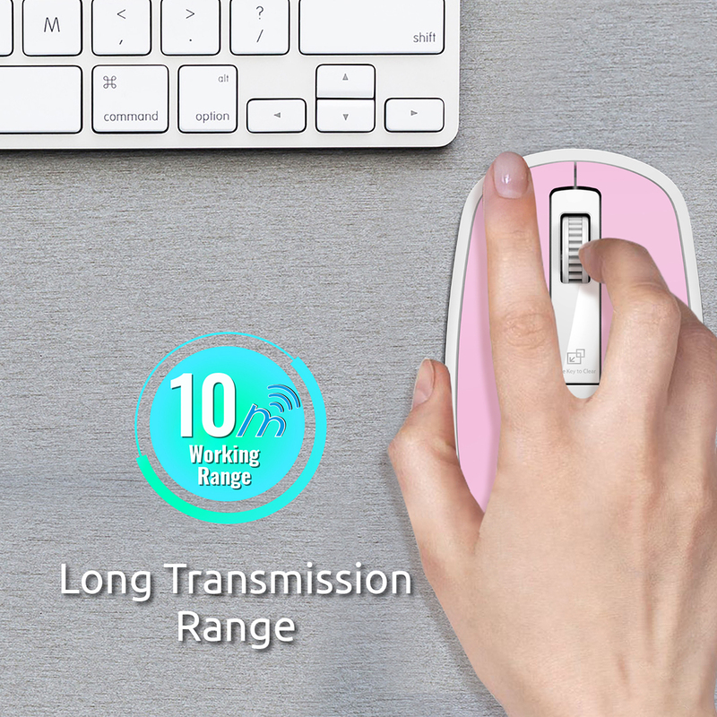 Promate CLIX-3 2.4 Ghz USB Wireless Ergonomic Mouse, Precision Scrolling for Windows Mac, Pink