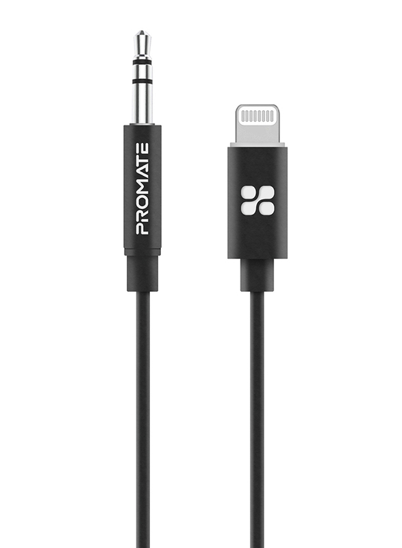 Promate 2-Meter AudioLink-LT2 Lightning AUX Cable, Lightning Male to 3.5mm AUX, Apple MFi Certified, Headphone Jack Adapter Stereo Audio, Digital Analog Converter for Bose/Marshall, Black