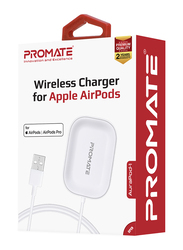 Promate AuraPod-1 Wireless Charging Pad, USB Type A Port with 5W Wireless Charging Dock, Over-Charging Protection for Apple AirPods/AirPods Pro, White