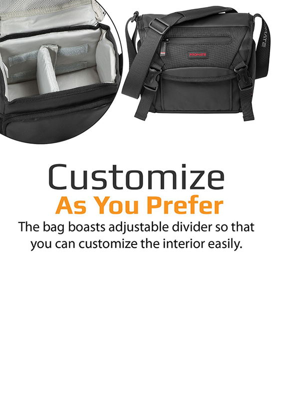 Promate Arco Small DSLR Shoulder Bag for Mirrorless DSLR/SLR/Lens/ Camcorders, with Shockproof, Adjustable Foam Padded Divider, Quick Access Pocket and Rain Cover, Black