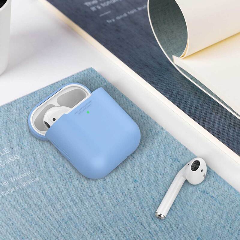 Promate AirCase Silicone Case for Apple AirPods/AirPods 2, Ultra-Lightweight Protective 360 Degree Cover with Scratch-Resistance and Wireless Charging, Blue