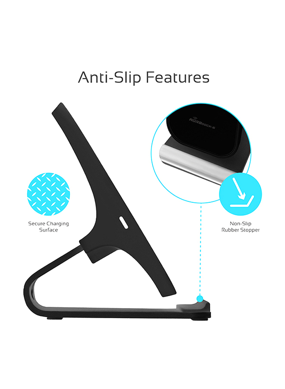 Promate AuraDock-6 Qi Wireless Charging, Fast 15W Wireless Charging Pad Stand with Dual Charging Coil, QC 3.0 Wall Charger, USB-C Sync Charge Cable and Multiple Charging Area, for Mobile Phones Black