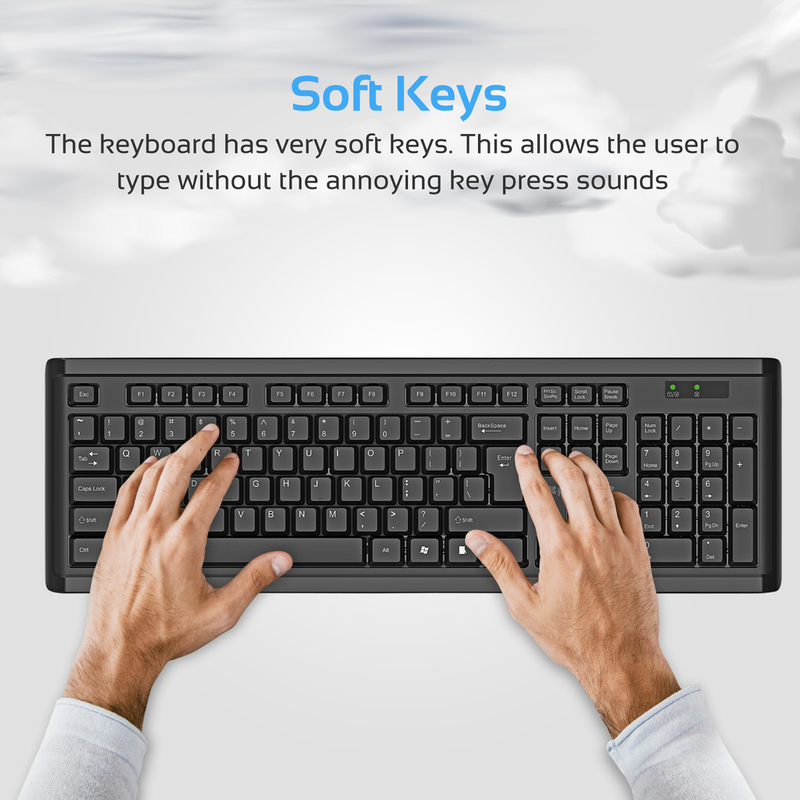 Promate ProCombo-3 Wireless Keyboard and Mouse, Full-Size Super-Slim 2.4GHz Cordless with Nano USB Receiver and Auto Sleep, Black