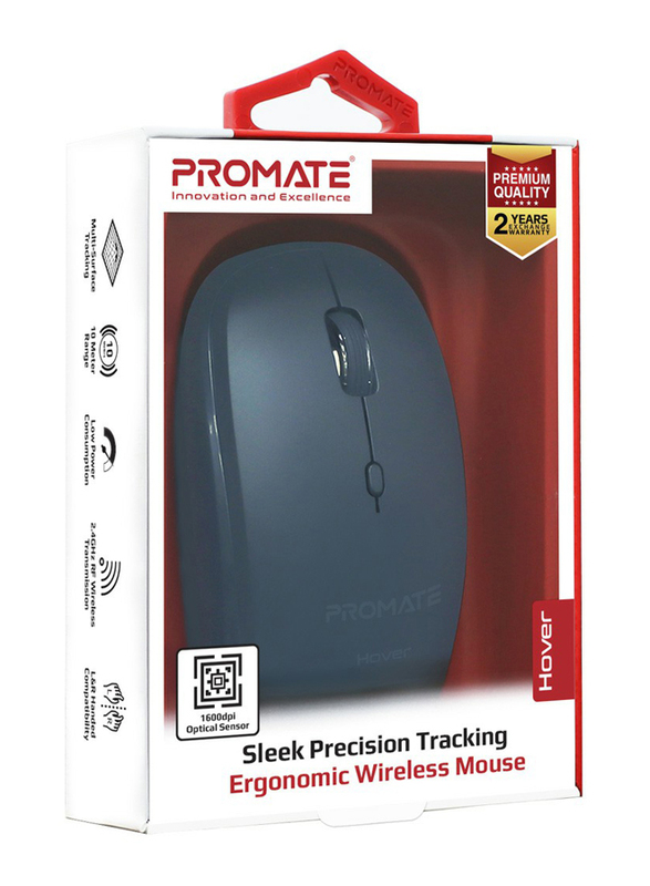 Promate Hover Wireless Sleek Precision Tracking Ergonomic Optical Mouse, Blue