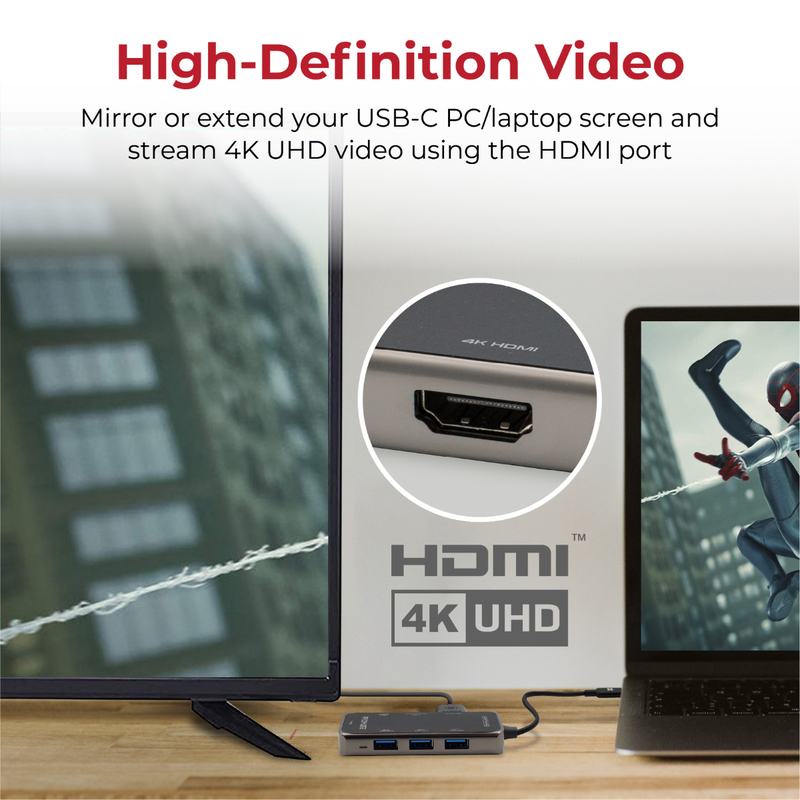 Promate PrimeHub-Mini Multi-Functional 8-in-1 USB Type-C Hub for MacBook Pro/XPS, Black