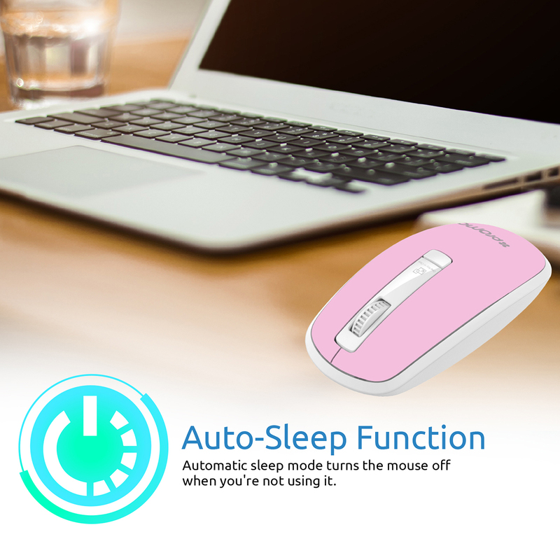Promate CLIX-3 2.4 Ghz USB Wireless Ergonomic Mouse, Precision Scrolling for Windows Mac, Pink