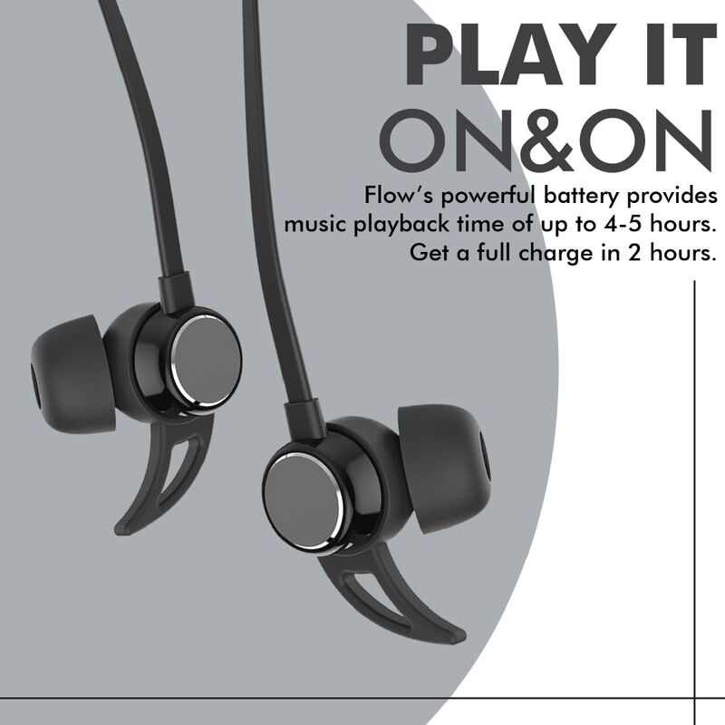 Promate Flow Wireless Bluetooth v5.0 Stereo Music Noise Cancelling Neckband Headphone with Lightweight IPX4 Water-Resistant, Built-In Mic, Multi-Point Pairing and Secure Fit Design, Black