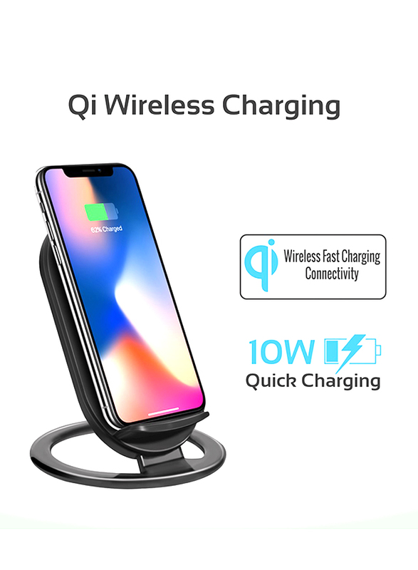 Promate AuraDock-3 Wireless Charger, 15W 2 Coils Qi Wireless Charging Pad with Detachable Stand and Over-Charging Protection for Mobile Phones, Black