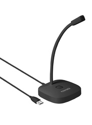 Promate Promic-1 USB Desktop Microphone for PC/Laptop, High Definition Omni-Directional with Flexible Gooseneck, Mute Touch Button, Anti-Tangle Cord for PC/Laptop/Recording/Gaming, Black