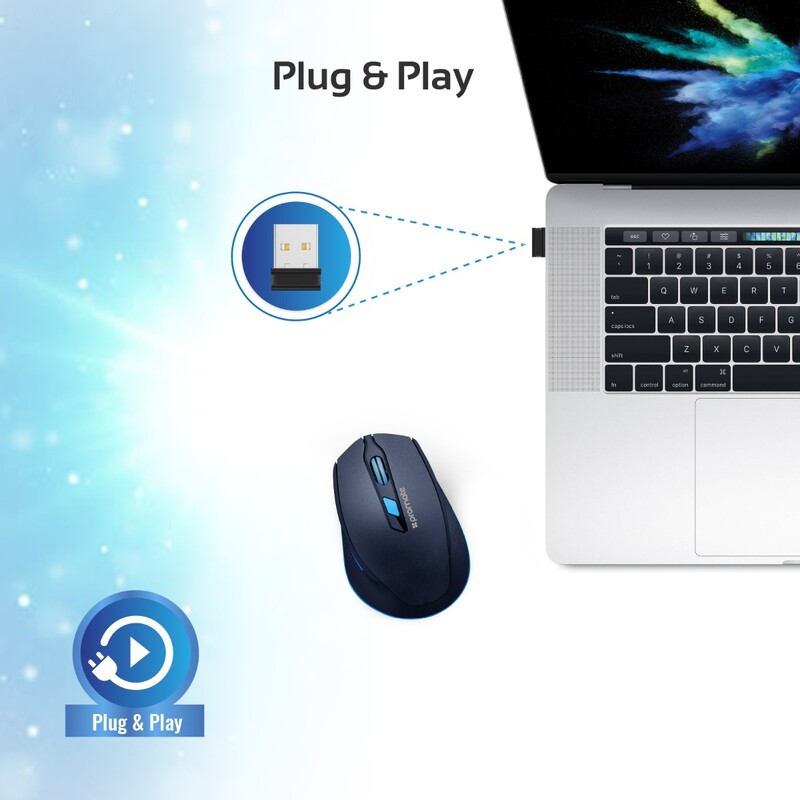 Promate CLIX-6 Wireless Mouse, 2.4G Ergonomic Designed with USB Nano Receiver, 15m Working Distance, Auto Sleep Function and 3 Adjustable DPI, Blue