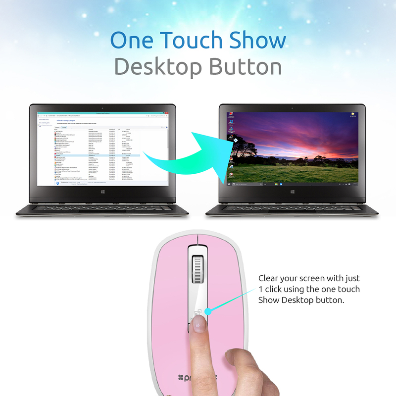 Promate CLIX-3 2.4 Ghz USB Wireless Ergonomic Mouse, Precision Scrolling for Windows Mac, Pink