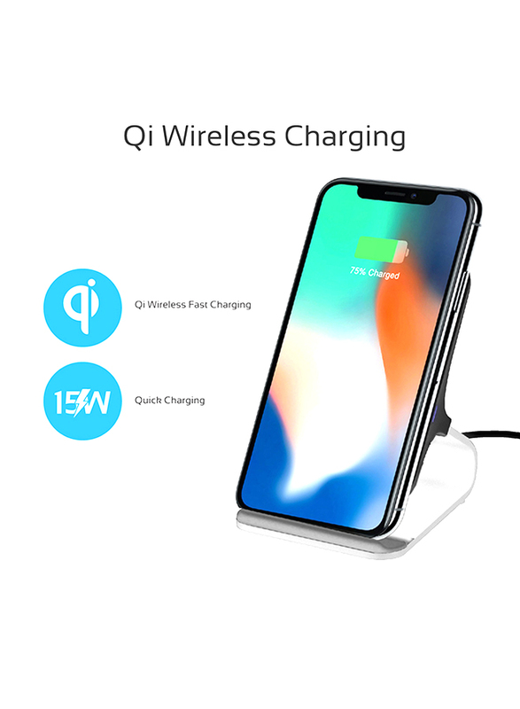 Promate AuraDock-6 Qi Wireless Charging, Fast 15W Wireless Charging Pad Stand with Dual Charging Coil, QC 3.0 Wall Charger, USB-C Sync Charge Cable and Multiple Charging Area, for Mobile Phones, Grey