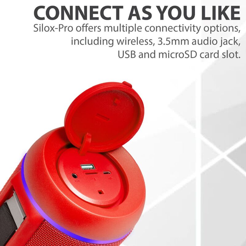 Promate Silox-Pro Portable Indoor/Outdoor 30W Wireless Bluetooth Stereo Speaker, IPX6 Water-Resistant with Mic, FM Radio, TF Card Slot, USB Port, Audio Jack & Built-In 6600mAh Power Bank, Red