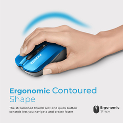 Promate Contour Wireless Mouse, Comfortable Ambidextrous 2.4GHz Cordless Ergonomic Mice with 4 Programmable Buttons, Adjustable 1600DPI, Nano USB Receiver & 10m Working Range for Laptops, Blue