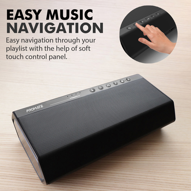 Promate Maestro Portable Wireless Speaker, Premium Stereo Sound 40W Bluetooth with Powerful 20W Subwoofer, Dual Tweeter, 3.5mm Jack, Micro SD Card Slot and Built-In Mic, Black