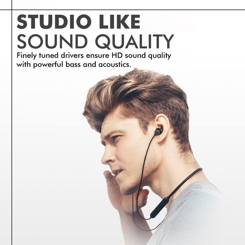 Promate Flow Wireless Bluetooth v5.0 Stereo Music Noise Cancelling Neckband Headphone with Lightweight IPX4 Water-Resistant, Built-In Mic, Multi-Point Pairing and Secure Fit Design, Black