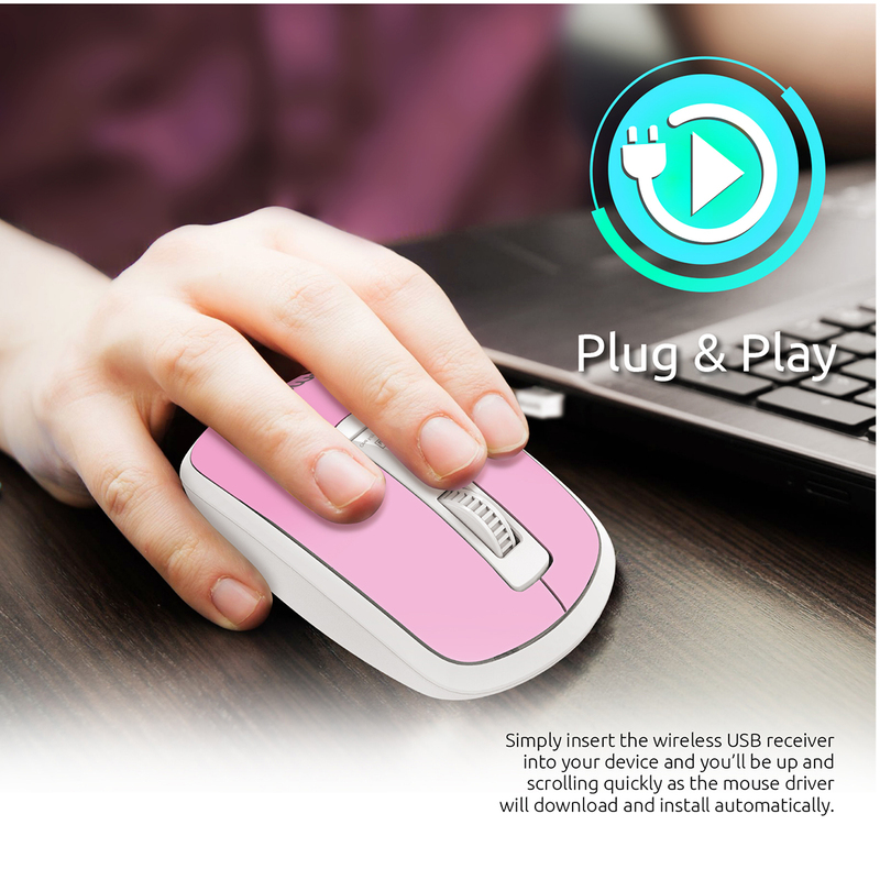 Promate CLIX-3 2.4 Ghz USB Wireless Ergonomic Mouse, Precision Scrolling for Windows Mac, Pink