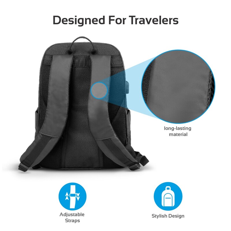 Promate Metro-BP Laptop Backpack, Multi-Purpose for 13 Inch Laptop with USB Charging Port, Multiple Storage, Adjustable Straps and Water Resistant, Black