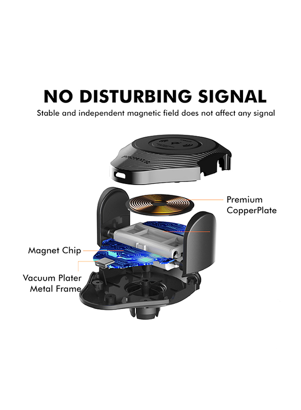 Promate AlphaMount Qi Wireless Car Charger Mount, 10W Fast Charging Car Phone Anti- Slip Holder with Dashboard Windshield Air Vent Mount and 360 Swivel Head, for Mobile Phones, Black