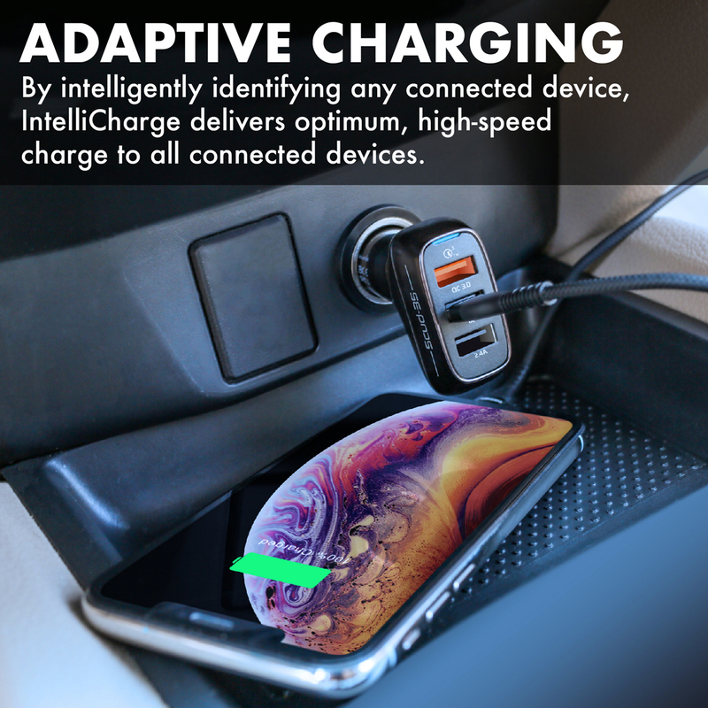 Promate Scud-C35 3 Port USB Car Charger, Fast 30W 3.4A Dual USB Car Charger Adapter with Qualcomm Quick Charger 3.0 USB Port and Over-Heating Protection for iPad, GPS, Mobile Phones and Tablets,Black