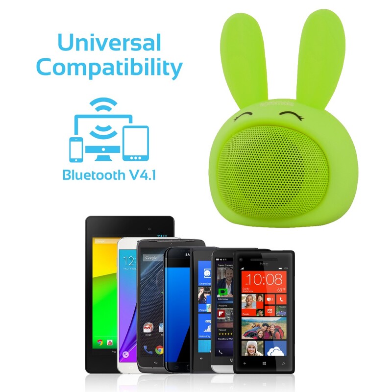 Promate Bunny Kids Bluetooth Speaker, Portable Wireless V4.1 Speaker with HD Sound Quality, Hands-Free Call Function and Cute Bunny Design, Green