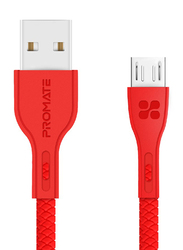 Promate 1.2-Meter PowerBeam-M Micro-USB Cable, 2A Fast USB A 2.0 Male to Micro-B USB, High-Quality Anti-Break, Charge/Sync, Anti-Tangle Cable for Samsung/HTC/Motorola/Nokia/MP3 Player, Red