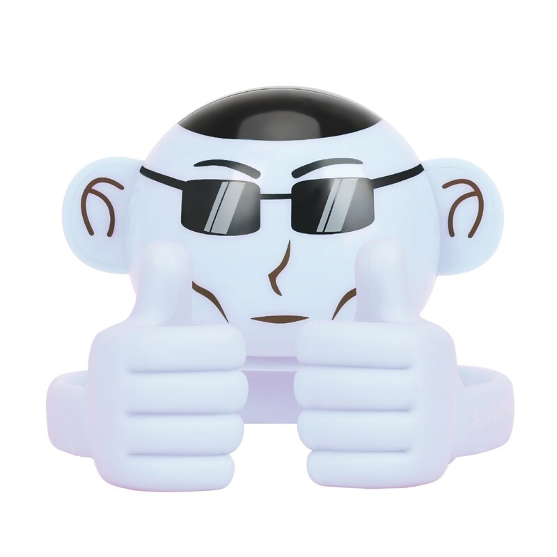Promate Ape Bluetooth Speaker, Portable Monkey Shape Multifunction Wireless with 3.5mm Audio Jack and Thumbs-up Adjustable Flexible Smartphone Holder, White