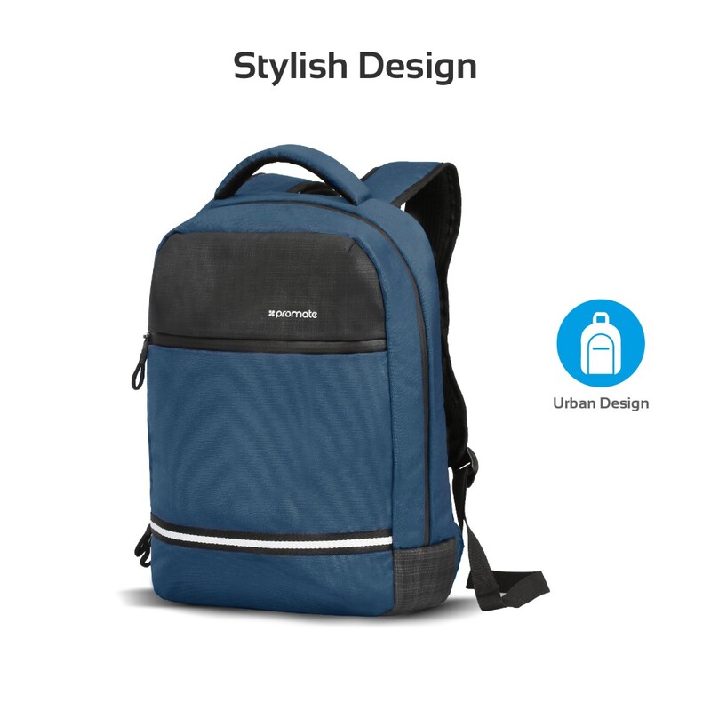 Promate Explorer-BP Travel Laptop Backpack, Anti-Theft Slim Durable for 13 Inch Laptop with Water Resistant, Soft Adjustable Padded Straps, Multiple Storage and USB Charging Port, Blue