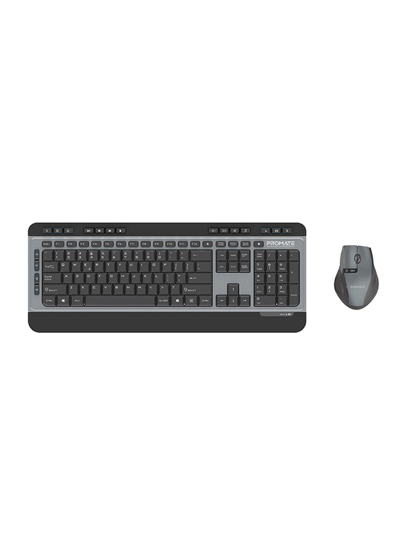 Promate Procombo-9 Wireless English/Arabic Keyboard and Mouse, 2.4GHz Keyboard and Quite 1600 DPI Mouse, Nano USB Receiver for PC/Desktop/Computer/Notebook/Laptop, Black