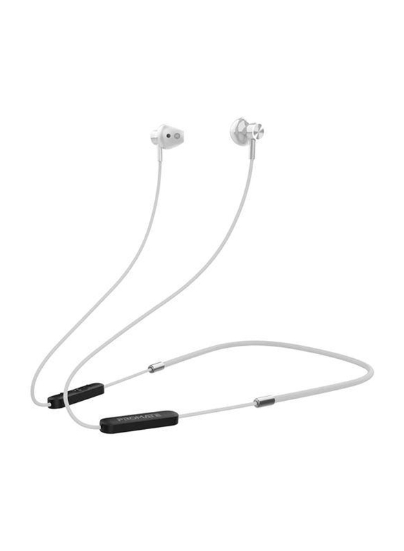 Promate Dynamic-X5 Bluetooth In-Ear Noise Isolation Neckband Sporty Earphones with Built-in Mic, IPX5 Water Resistant, Silver