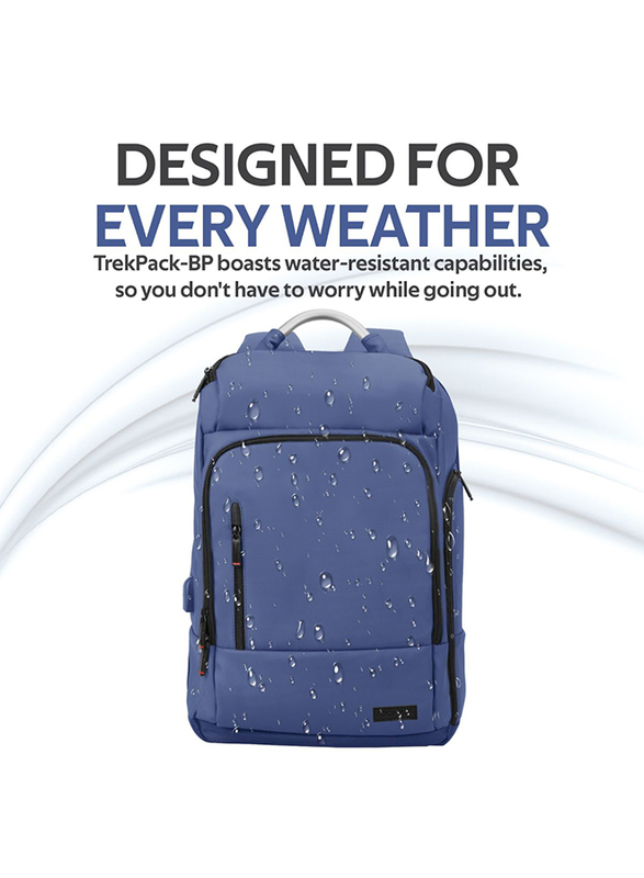Promate TrekPack-BP 17.3-Inch Laptop Backpack Bag with Multi-Storage Water-Resistant, Anti-Theft Pockets, Padded Adjustable Strap, Insulated Side Pocket and USB Charging Port, Blue