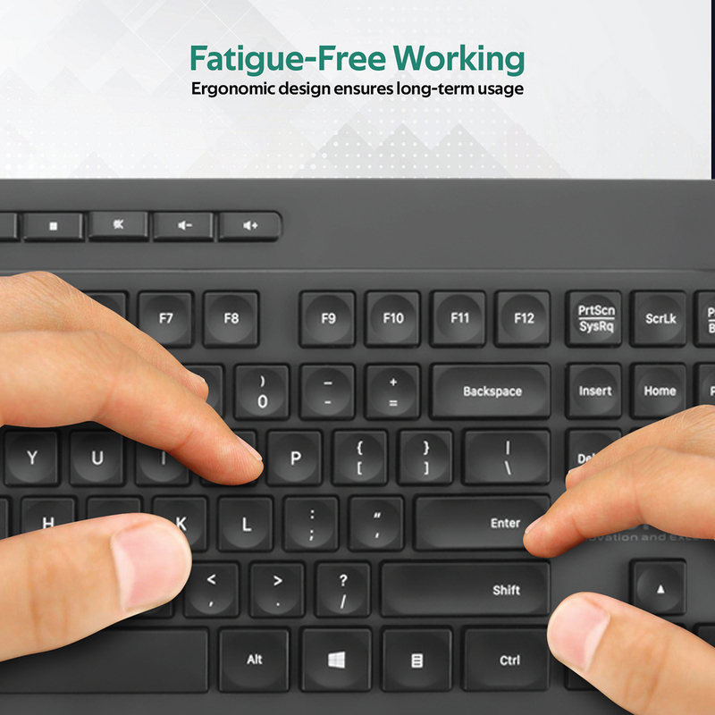 Promate Wireless English Keyboard and Mouse Combo with USB Type-A/USB Type-C Nano Receiver, ProCombo-11, Black