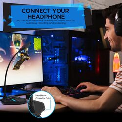 Promate Streamer USB Gaming Microphone, High Definition Omnidirectional Gooseneck Condenser Mic W/Audio Jack Out, Mute Button and Built-In Tangle-Free Cord for PC/Laptop/Mac/Recording/Gaming, Blue