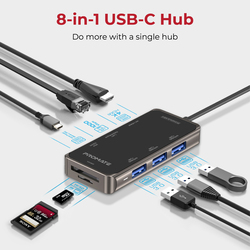 Promate PrimeHub-Mini Multi-Functional 8-in-1 USB Type-C Hub for MacBook Pro/XPS, Black