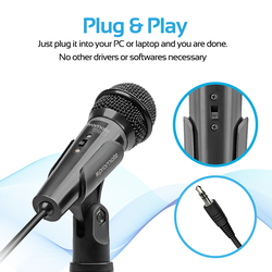 Promate Tweeter-9 Condenser Microphone for Laptop/PC/Digital Voice Recorder PC, 3.5mm Connector Stereo Multimedia Condenser Vocal Microphone Stand, Black