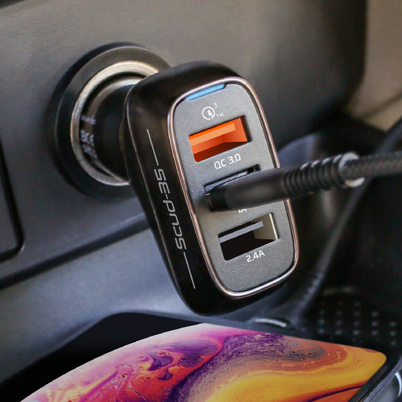 Promate Scud-C35 3 Port USB Car Charger, Fast 30W 3.4A Dual USB Car Charger Adapter with Qualcomm Quick Charger 3.0 USB Port and Over-Heating Protection for iPad, GPS, Mobile Phones and Tablets,Black