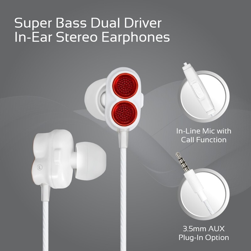 Promate Ivory In-Ear Earphones, Premium Dual-Driver Stereo Earbuds with Dual Dynamic Sound, Built-In Microphone, Anti Tangle Cords and Noise Isolation, Maroon