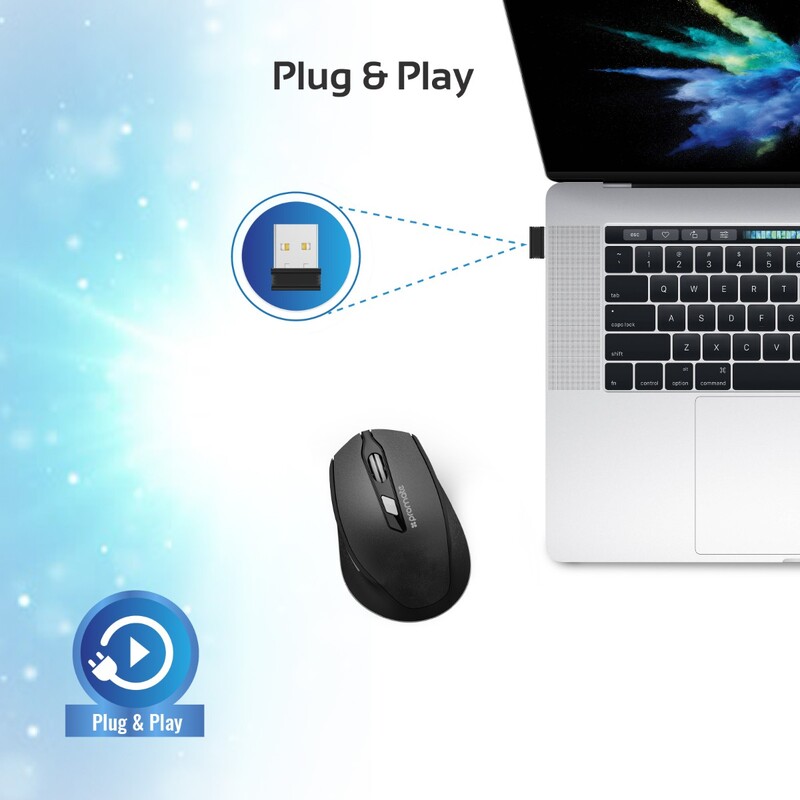 Promate CLIX-6 Wireless Mouse, 2.4G Ergonomic Designed with USB Nano Receiver, 15m Working Distance, Auto Sleep Function and 3 Adjustable DPI, Black