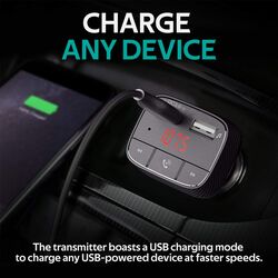 Promate SmarTune 2+ Car Charger, Wireless Radio Adapter Hands-Free Car Kit, with Ultra-Fast Quick Charge 3.0 Port, Bluetooth V5.0, FM Transmitter, Remote Control and LED Display, Black