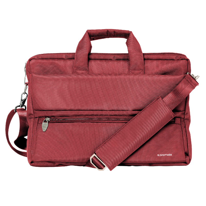 Promate Apollo-MB Messenger Bag Laptop, Multifunction Shoulder Bag with Multiple Storage Pocket, Detachable Sling and Water-Resistance for 15.6 Inch Laptops, Tablet, Red