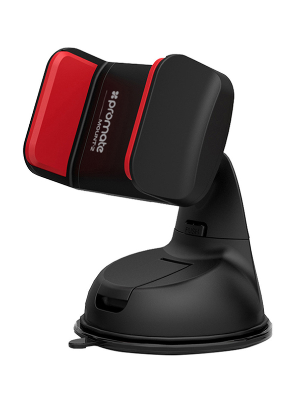 Promate Mount-2 Car Holder, Car Mount Holder for Smartphone and GPS, Red