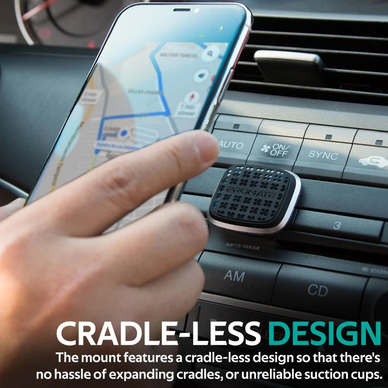 Promate Magnetto Magnetic Car Mount, Universal Slim Flat Stick-On Dashboard with 360 Degree Cradle-Free Design and Anti-Slip Surface, Silver