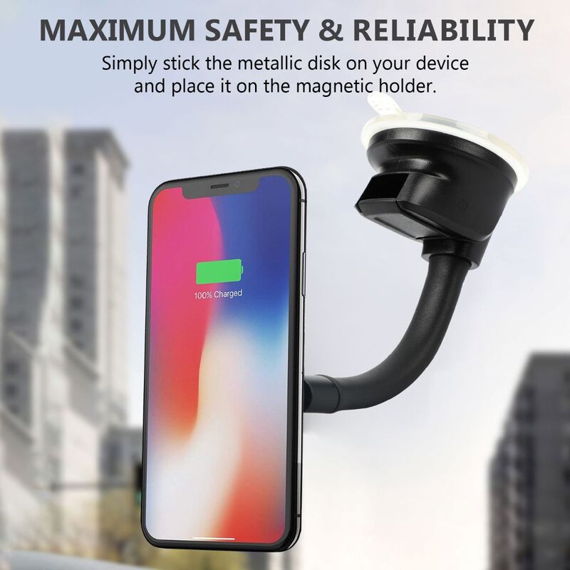 Promate MagMount Magnetic Car Mount Holder, Universal 360 Rotation Windshield or Dashboard Suction Cup Phone holder with 6 Strong Magnetic, Flexible Gooseneck and Anti-Slip Grip, Blue