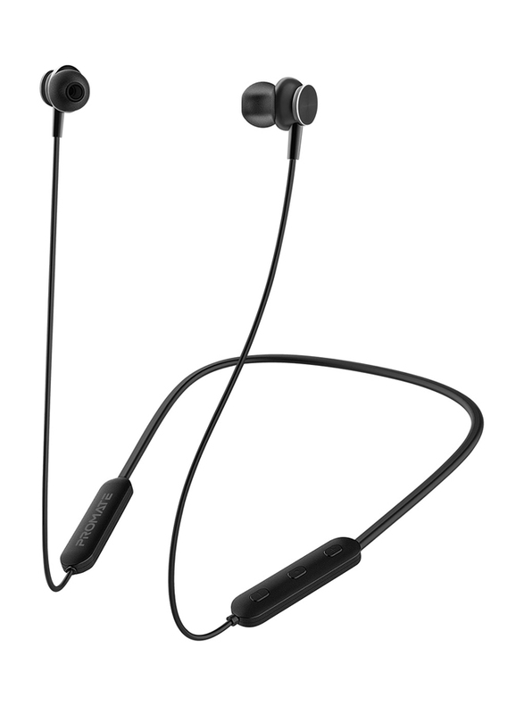 Promate Bali Bluetooth In-Ear Neckband Earphones with Built-in Hi-Res Mic, Magnetic Closure, Black