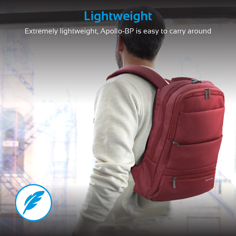 Promate Apollo-BP Laptop Backpack, Slim Lightweight Dual Pocket Water Resistance with Multiple Compartment and Anti-Theft Pocket for 15.6 Inch Laptops, Tablets, Red