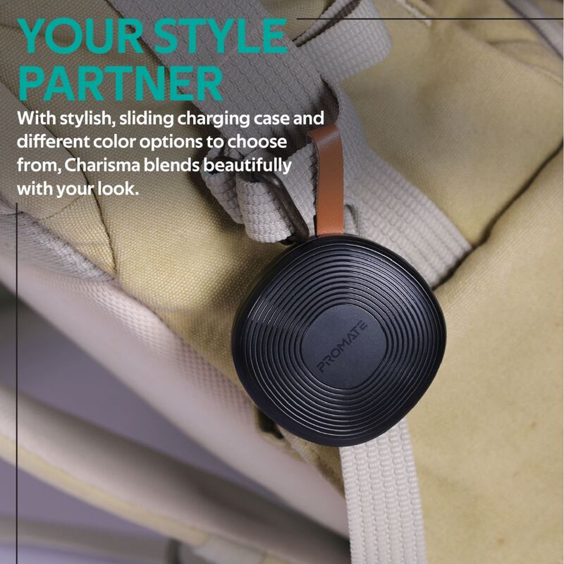 Promate Charisma True Wireless In-Ear Earbuds, Bluetooth 5.0, Stylish TWS Stereo with Touch Control, Charging Case, Anti-Drop Ear Hooks, 24H Playtime and Built-In Mic, Black